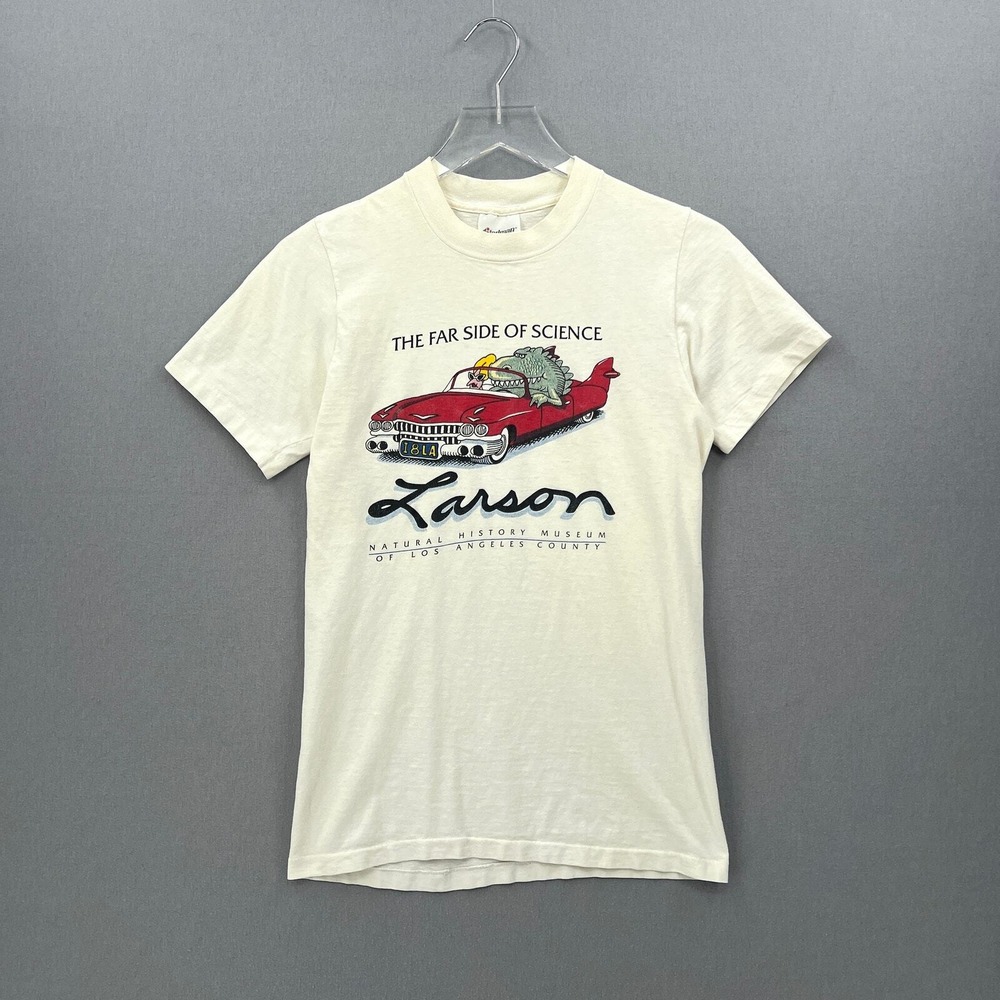 VINTAGE The Far Side Tee Small Ivory Science Gary Larson Short Sleeve Crew Shirt